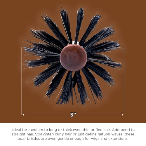 Spornette Italian XL Rounder Hair Brush - Round Double Density Boar Bristle Brush With Wooden Handle For Blow Drying, Styling, Volumizing, Straightening And Curling Medium To Long Hair (3 Inch)