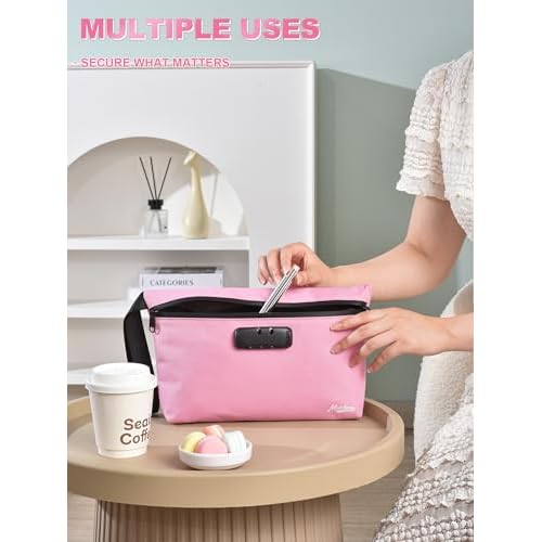 Storage Bag with Combination Lock 12.6"x7.5" Large Storage Container Cosmetic Bag Medicine Organizer Travel Storage Case Pouch Great Christmas Gift