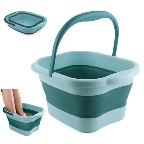 Collapsible Foot Bath Soak Tub with Handle, Plastic Foldable Feet Spa Soaking Basin Bucket with Massager Acupoint for Washing, Pedicure Foot Care Bathtub Bowl Tools for Pain Relief, Green