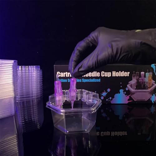 20PCS Hive Cups Disposable Tattoo Cartridge Needle Cup Holder Transparent Tattoo Needle Holder Plastic Ink Rinse Cups Stand Tattoo Cartridge Tray (Hexagon)