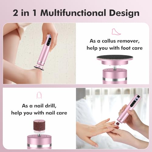2 in 1 Electric Foot Callus Remover & Nail File Cordless, 16000RPM Professional Pedicure Tools for Feet Dead & Cracked Skin, Rechargeable 9 Speed Adjustable Foot Sander, Christmas Gifts for Women/Mom