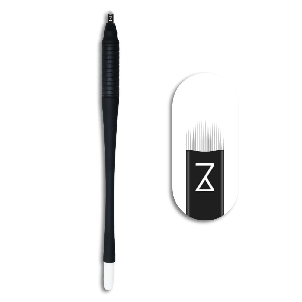 Mellie's Signature Microblading Eyebrow Pen (Pack of 10) - Disposable Microblading Pen with Sterilized Blade, Comfortable Rubber Grip and Pigment Sponge for Flawless Bro (U18 NANO .15mm, Black)