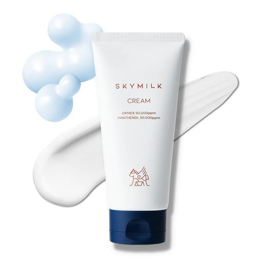 SKYMILK Panthenol Cream with Donkey Milk | 120 ml 4.05 Fl.Oz | Non-Sticky | Hypoallergenic | Deep Moisturization | Anti-Itch | Summer Essentials | Korean Skincare for Sensitive Skin