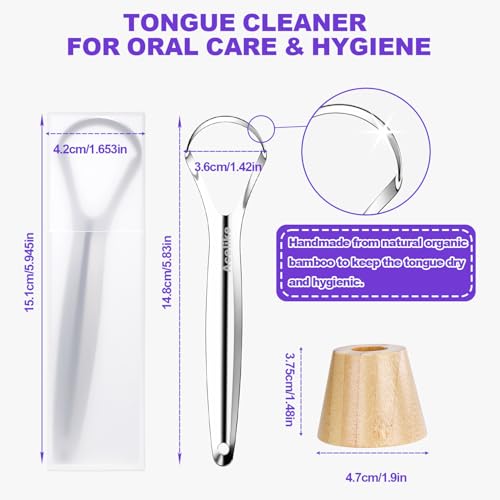 Tongue Scraper for Adults with 2 Holder and 2 Travel Case, Metal Tongue Scraper for Tongue Cleaning and Reducing Bad Breath,100% Stainless Steel Tongue Scraper, Tongue Cleaner for Adults