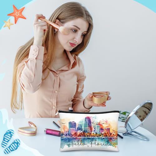 Reginary 24 Pcs State Souvenir Gifts 12 Metal Keychain 12 Cosmetic Bag USA Souvenir Themed Gifts for Traveler Christmas Party(Florida)