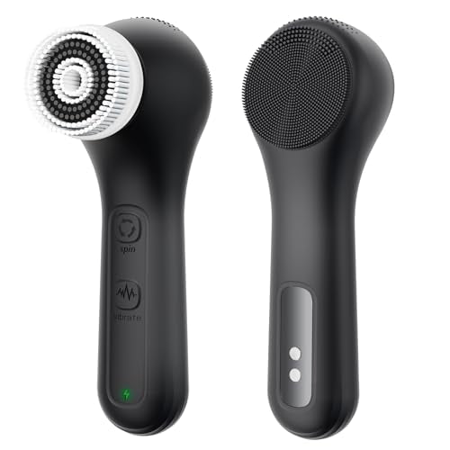 Vibrating and Rotating Face Scrubber, Waterproof Rechargeable Facial Cleansing Brush, 8 Modes Face Brush for Exfoliating and Massaging, for Removing Blackhead£¨Matte Black£©