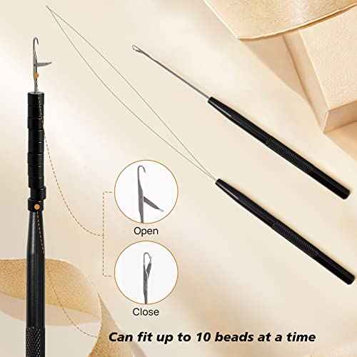 NEWISHTOOL Hair Extension Tool Kit - Silicone Micro Beads, Stainless Steel Beads Plier, Metal Bead Threader and Needle Pulling Hook for Beading Hair Extensions, Girls Cosplay Party Hair Styling Tool