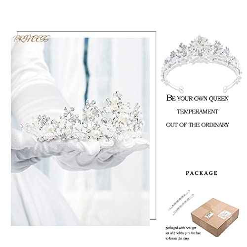 Uranian Silver Crowns and Tiaras Bridal Wedding Crowns Crystal Princess Pearl Tiaras Vintage Hair Accessories for Women and Girls