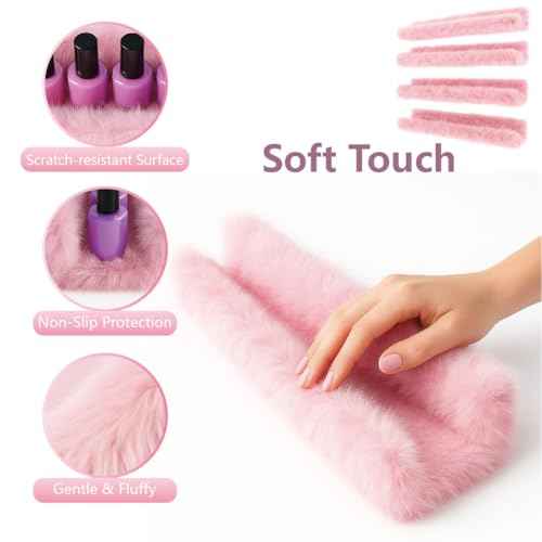 Care&More YJ 15 Inch Nail Polish Shelves, 4-Pack Fuzzy Display Nail Polish Rack for Storing Nail Bottles, Sunglasses, Essential Oils, Plush Soft Pink