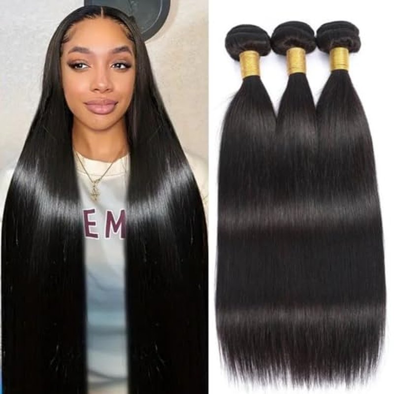 Human Hair Bundles 12A Straight Bundles Human Hair 100% Unprocessed Brazilian Virgin Hair 18 20 22 Inch Quick Weave Hair 3 Bundle Deals Hair Extensions Natural Black