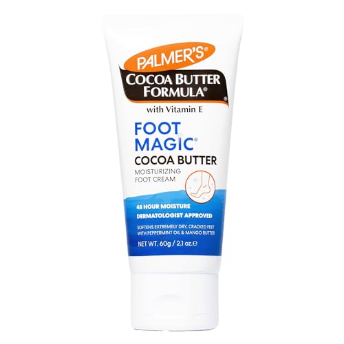 Palmer's Cocoa Butter Formula Foot Magic Moisturizing Foot Cream for Dry, Cracked Heels, Feet Moisturizer with Peppermint Oil & Vitamin E, 2.1 Ounces