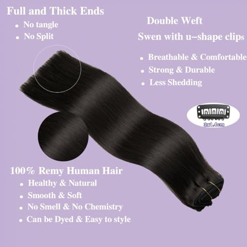 Clip in Hair Extensions Real Human Hair,20 Inch 120g 7Pcs Brazilian Virgin Remy Human Hair Extensions for Women Straight Natural Black Seamless Invisible Hair Extensions Clip in Double Weft