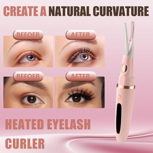 Heated Eyelash Curlers - 2 in 1 Clip- Type Heated lash Curler Best Seller Electric Eyelash Curler LED Display 3 Temp Settings for Makeup Tools USB Rechargeable Natural Curling 24H Long Lasting-Pk C1D