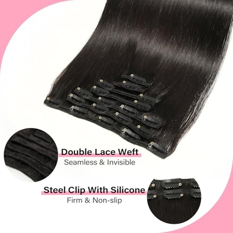 WOWANGEL Clip in Hair Extensions Human Hair,14" Seamless Clip Ins No Damage,7pcs 120g Remy Hair Reusable for Daily Styling,Weddings,Events,Natural Black (1B)
