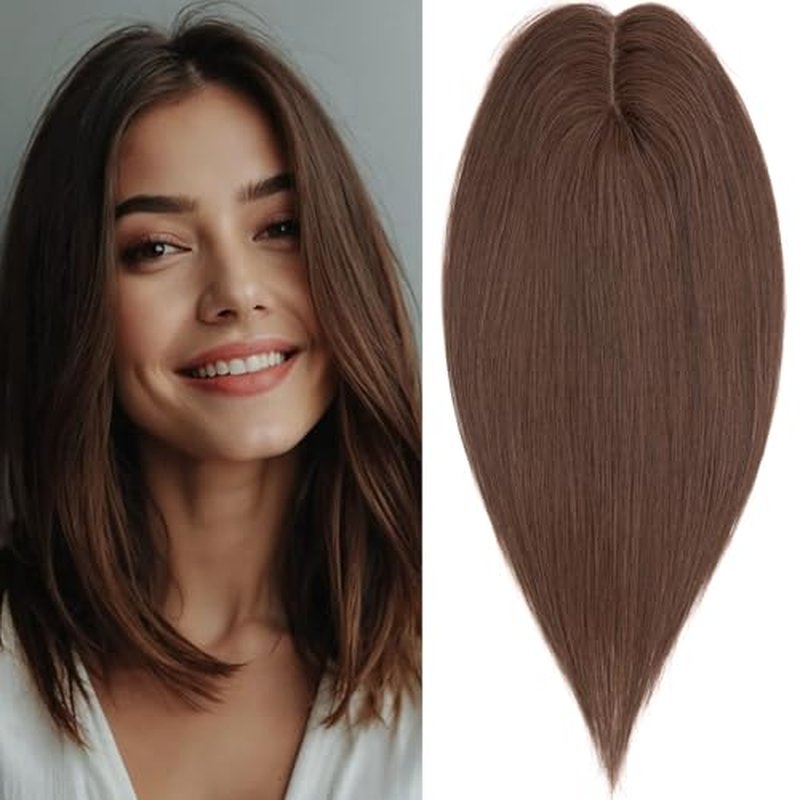 Rich Choices Hair Toppers for Women Real Human Hair 100% Human Remy Toppers for Women with Thinning Clip in NO Bangs Upgrade Extended 2"*6"Lace Base 150% Density 12 Inch #2 Dark Brown