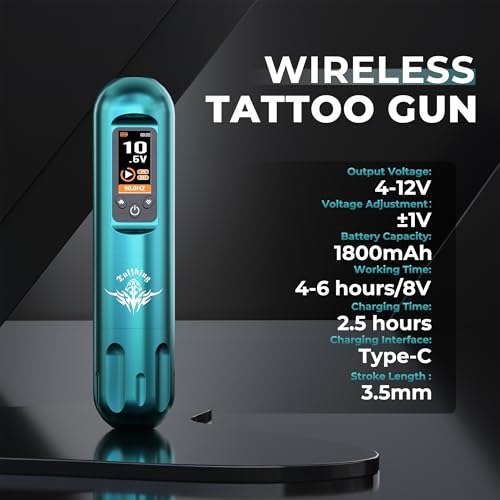 Tuffking Tattoo Machine Kit Rotary Wireless Tattoo Pen Kit with 20pcs Extra Smooth Cartridge Needles Practice Skin Supplies for Beginners & Professional Artists