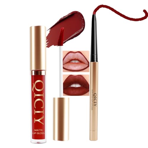 QueenDiary Lip Gloss and Liner Makeup Set, Lifter Gloss and Lifter Liner in Petal and Line Leader Shades (Lively and dynamic)