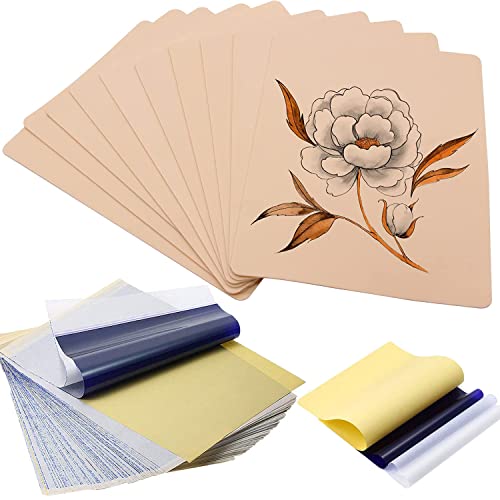 Tattoo Practice Skins with Transfer Paper - 30Pcs Tattoo Fake Skin and Stencil Paper Kit Including 10Pcs Blank Tattoo Skin Practice 8¡¿6in and 20Pcs Thermal Stencil Transfer Paper A4 Size 4 Layers