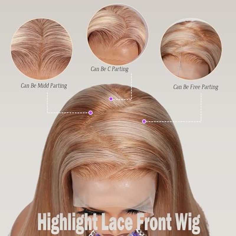13X6 Ombre Chocolate Brown Lace Front Wigs Human Hair Highlighted Ash Blonde Mixed Brown HD Transparent 180% Density Lace Frontal Wig Natural Hair with Baby Hair 22"