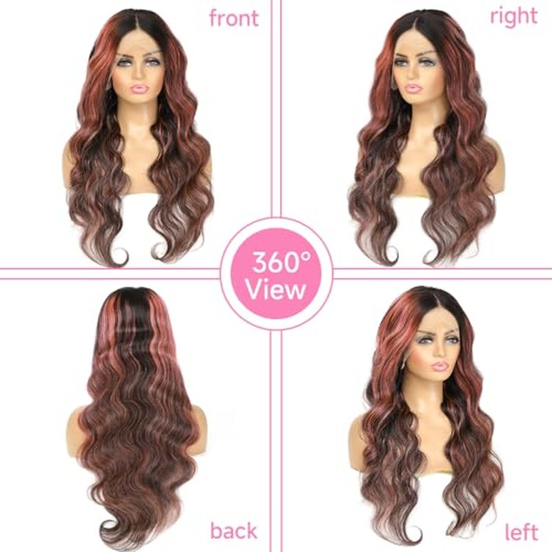 Avolo Highlight Ombre Lace Front Wig Human Hair 13x4 Body Wave 1B/Pink Colored Lace Front Wig Human Hair Pre Plucked With Baby Hair Black And Pink Wig Human Hair 180% Density 24 Inch Skunk Stripe Wig