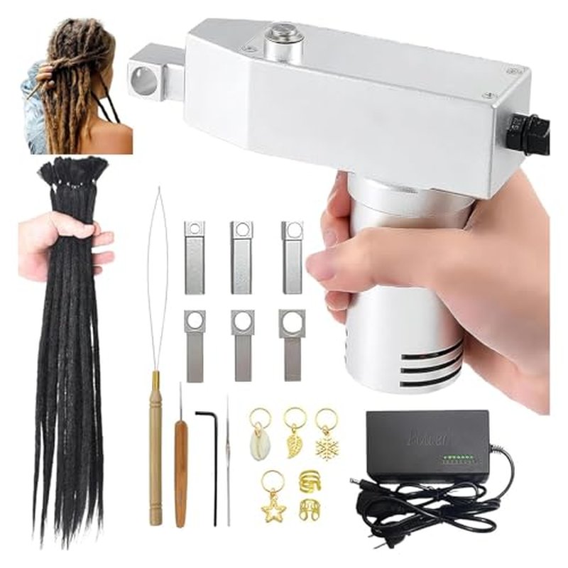 Portable Dreadlock Machine for Instant Locs, Handheld DIY Automatic Loc Machine with 6 Interchangeable Holes for Fast & Easy Dreadlocks Extensions, Professional FastLocs Tool