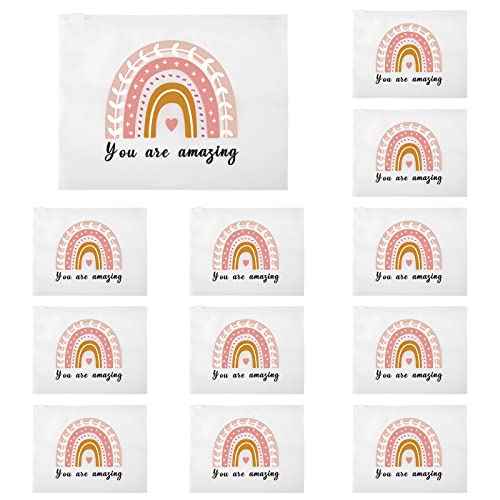 Wesiti 50 Pcs Rainbow Cosmetic Bag Inspirational Gifts Motivational Quotes Makeup Bag Bulk Waterproof Zippered Pouch for Women Girl Teacher Christmas Gift (You Are Amazing)