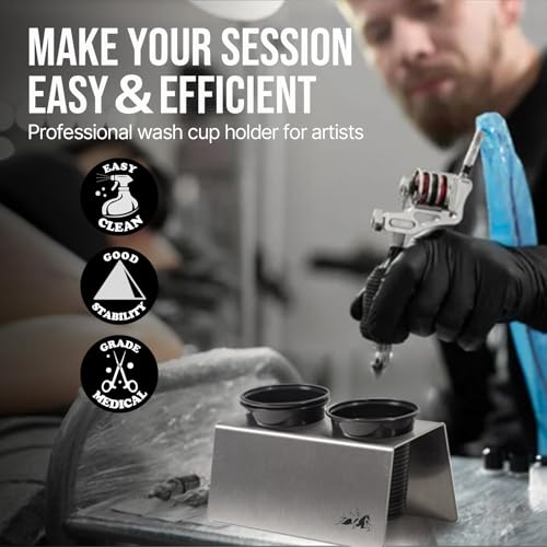 Tattoo Rinse Cup Stand?316 Stainless Steel Tattoo Double Cup Holder for Tattoo Needle Washing,Anti-Spill Tattoo Water Cup Stand, Essential Tattoo Supplies for Tattoo Artists (Double)