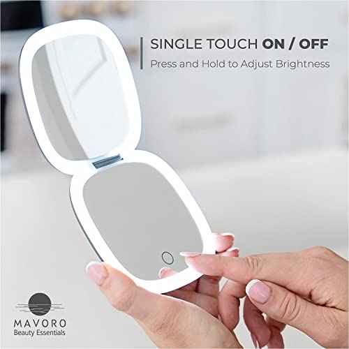 Mavoro LED Lighted Travel Makeup Mirror | 1x/10x Magnification | Rechargeable USB-C | Pocket & Purse Portable Lighted Travel Makeup Compact Mirror, Touch Sensor (Graphite Grey)
