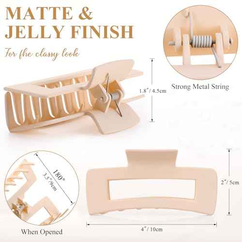 Hoteam 18 Pcs 4.1 Inch Large Hair Claw Clips Bulk Rectangular Big Hair Claws Matte Nonslip Banana Clip Strong Hold Plastic Barrettes for Women Gifts Accessories, 18 Colors