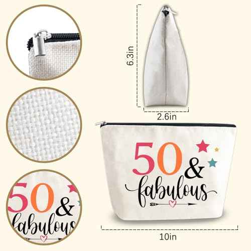 50th Birthday Gift For Her Women Wife Aunt Makeup Bag 50 Year Old Woman Cosmetic Bags Happy Birthday Gifts For Grandma Mother Mother'S Day Gift Christmas Gift Travel Makeup Bag
