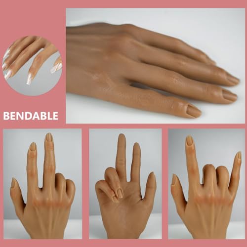 Silicone Practice Hands for Acrylic Nails Manicure Hand with Stand Bracket Nail Hand Practice Flexible Fake Mannequin Hands for Nails Art Training Tool (New 4#-Right Hand)