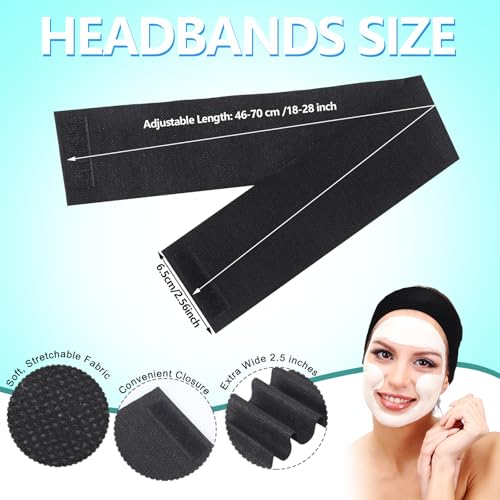 WILLBOND 200 Pieces Disposable Spa Facial Headbands Stretch Non Woven Facial Headband Skin Care Hair Band with Soft Convenient Closure for Women Salons(Black)