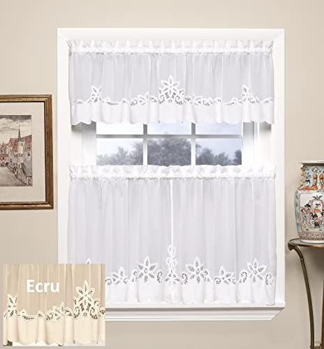 Today's Curtain Plymouth Classic Battenburg Applique Sheer Window Tier, 30-Inch, Ecru