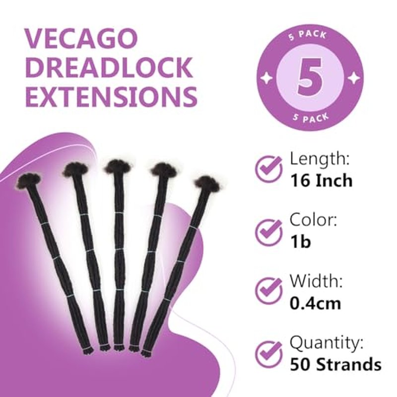 16 inch 50 Strands Loc Extensions Human Hair, 0.4cm Width 100% Human Hair Dreadlock Extensions for Men/Women, Can be Dyed Soft Dreads Extensions,1b