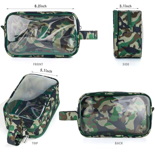 Dinosaur Kids Toiletry Bag for Boys, Travel Clear Toiletry Bag for Little Young Boys Waterproof Hanging Wash Bag Toddler Traveling Toiletries, Camo