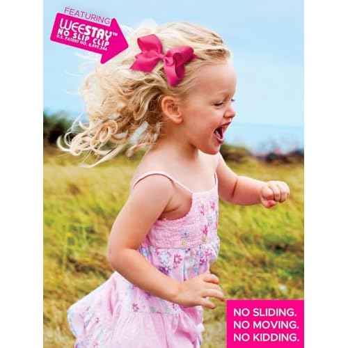 Wee Ones Girls' Toddler Christmas Holiday Embroidered Moonstitch or Printed Grosgrain Hair Bows on WeeStay no-slip clip, King, Red Santa Stitch