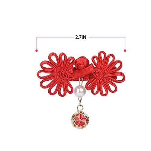 Chinese Style Hair Accessories Set, Fluffy Ball & Chinese Knot Hair Clips, Festive Red Tassel Set for Christmas, New Year's Day & Special Occasions - Red