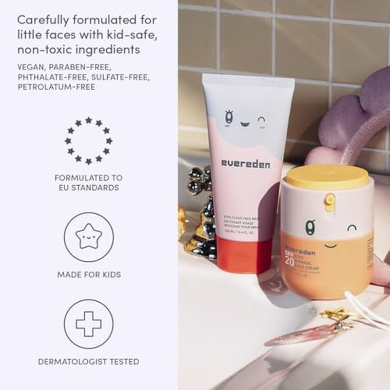 Happy Morning DUO Kids Spa Headband for Girls: Clean & Vegan Skin Care Bundle | Cloud Face Wash + SPF 20 Mineral Face Cream | Non-Toxic | Easy-to-Use Skincare