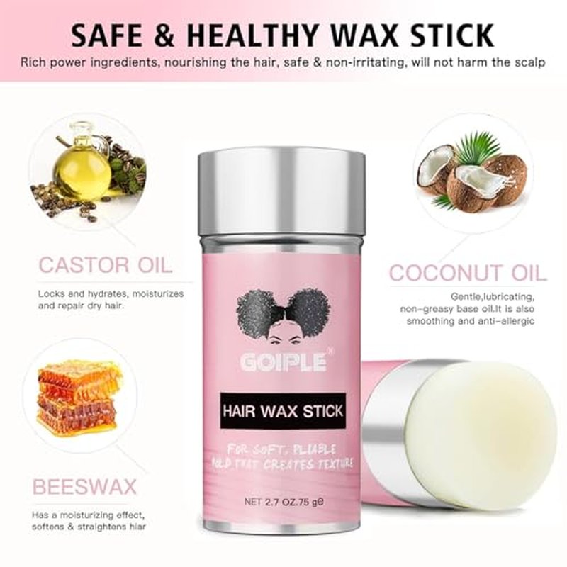 Goiple Hair Wax Stick - Long-Lasting, Smoothing & Slick Pomade Stick for Hair Wigs, Styling Waxes for Fly Away & Edge Frizz Hair, 2.7oz each