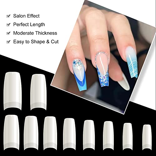 krofaue 500PCS Half Cover False Nails Tips - Acrylic Nail Tips 10 Sizes Lady French Style Acrylic Artificial Tip Manicure with Box for Nail Tips Art Salons and Home DIY