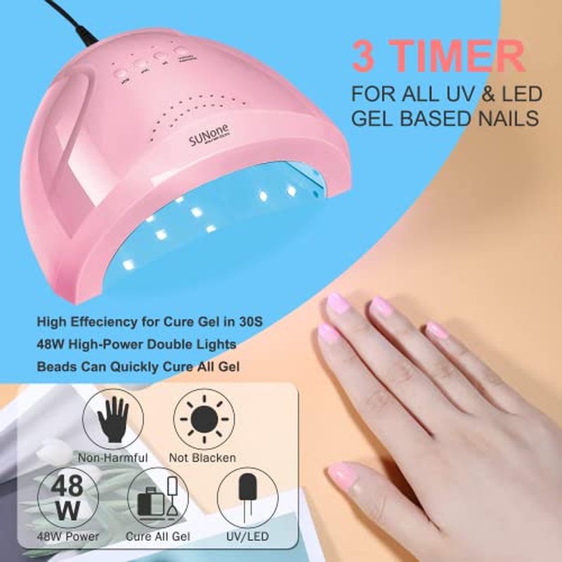 Complete Nail Studio Set with 48W UV LED Lamp, 24 Rainbow Colors, Cat Eye Gel Polish Kit, Nail Drill & More, Storage Box for Home Manicures