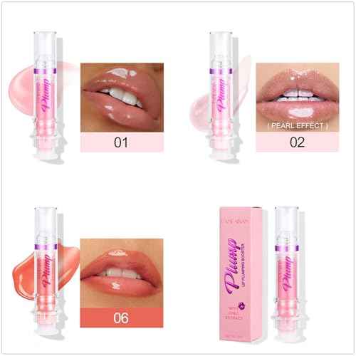 3 Colors Lip Plumping Booster, Spicy Lip Plumper Gloss Lip Plumping Oil, Ultra-Hydrating Nourishing Plump and Pout Lip Plumper, Glossy Finish Fuller Natural Lip Makeup Christmas Day Gifts-01#02#06#