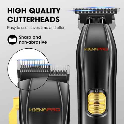HIENA PRO Professional Hair Clippers and T-Blade Trimmer Kit for Men Cordless Complete Barber Kit Hair Cutting Kit Haircut Set with LED Display & USB Rechargeable (Black)