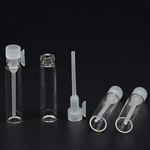 Teensery 100 Pcs Empty Perfume Sample Bottles Mini Glass Refillable Sample Vial Containers with Clear Cap for Aromatherapy, Essential Oil, Fragrance and Liquid (1ml)