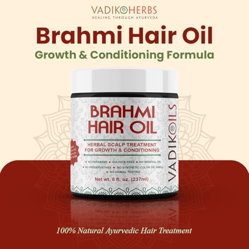 Vadik Herbs Brahmi Hair Oil (8 oz) All natural herbal hair oil for hair growth, hair conditioning, dandruff and dry scalp with Rosemary Oil | Herbal scalp treatment