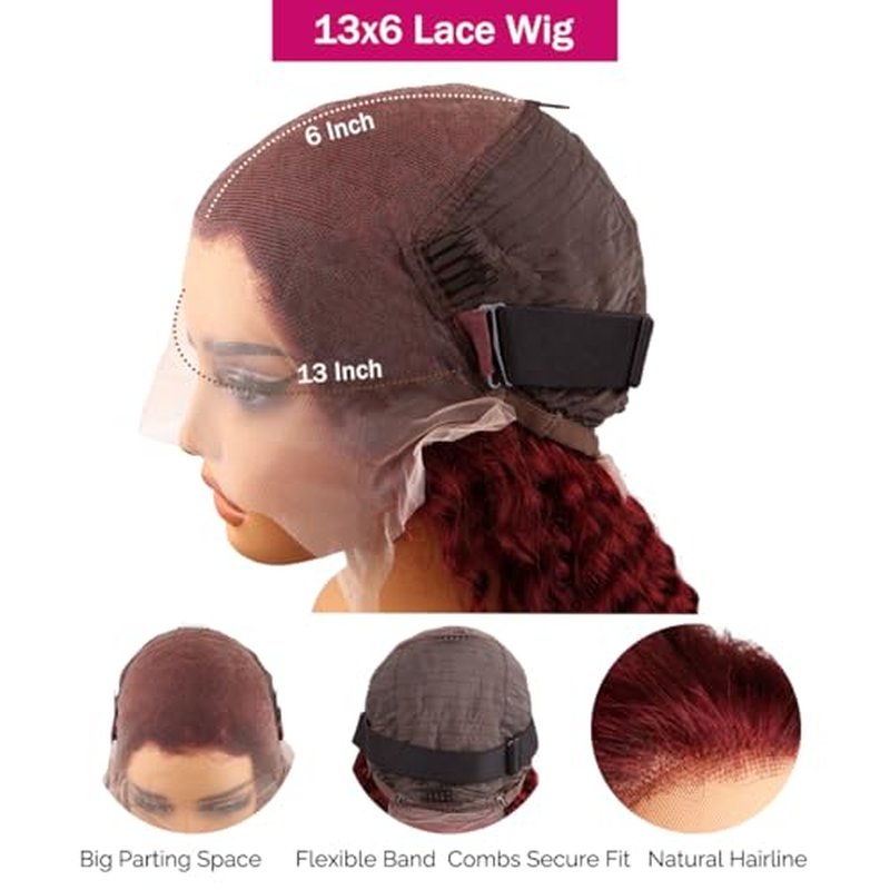 Red Burgundy Wig Human Hair 13x6 Deep Wave Lace Front Wigs Human Hair 99j Burgundy Lace Front Wigs Pre Plucked Red Colored Curly Human Hairs Wigs Triple Lifespan 20 Inch