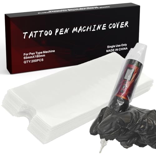 Yugui Large Tattoo Machine Pen Covers Bags - 200pcs Disposable Tattoo Gun Sleeves 2.4x7" Plastic Grip Bags for Tattoo Pen Machine Supplies, Clear