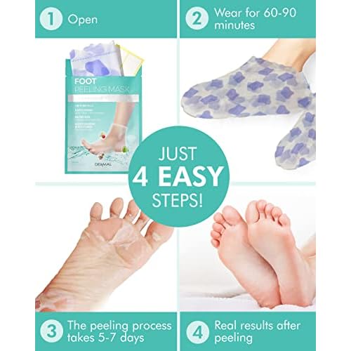 DERMAL KOREA Foot Peeling Mask 3 Pack For Dry Foot And Cracked Heel & Callus With Aloe Vera And Collagen - Exfoliating Peel Mask With Aha, Bha, & Pha And For Moisturizing, Soothing & Refreshing Feet