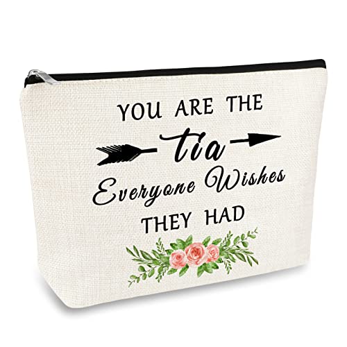 Aunt Gift from Niece Nephew Tia Gifts Makeup Bag Mothers Day Thanksgiving Christmas Birthday Gifts for Aunt Tia Auntie Cosmetic Bag Aunt Appreciation Gifts Aunt Makeup Pouch Travel Toiletry Bag