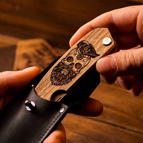 Beard Comb Gifts for Him Wooden Comb for Men Folding Pocket for Moustache Hair Walnut Combs Husband with the Engraving (Skull)